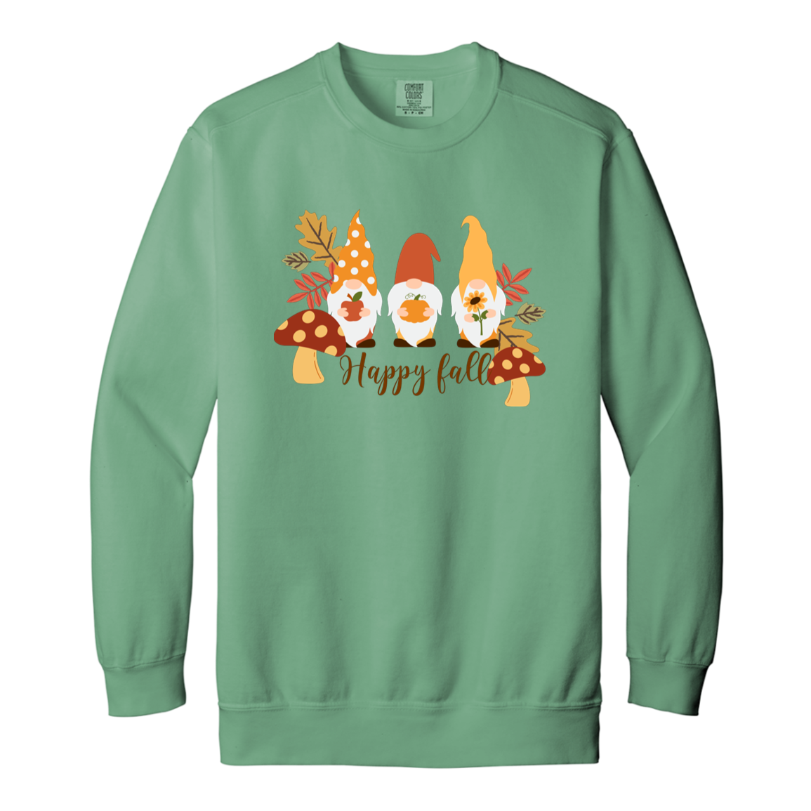 Gnome "Happy Fall" Adult Crewneck Sweatshirt l Gnomes l Fall l Apple l Pumpkin l Mushroom l Leaves l Sunflower