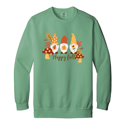 Gnome "Happy Fall" Adult Crewneck Sweatshirt l Gnomes l Fall l Apple l Pumpkin l Mushroom l Leaves l Sunflower