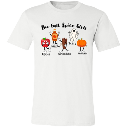 Silly Cartoon "The Fall Spice Girls" Short-Sleeve T-Shirt l Funny l Joke l Cute l Punny l Fall Humor l Apple l Pumpkin l Maple l Cinnamon l Ghost