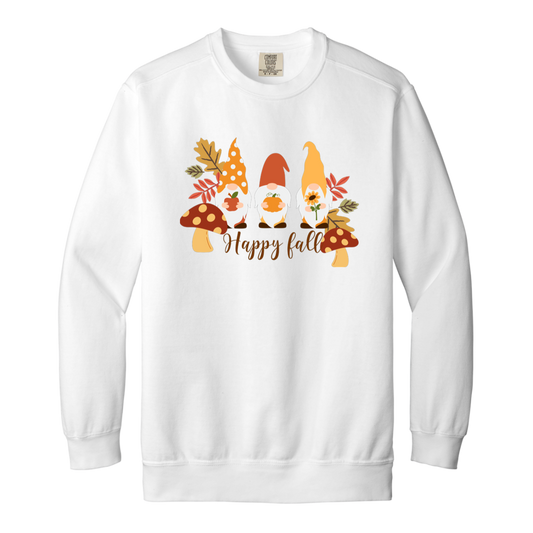 Gnome "Happy Fall" Adult Crewneck Sweatshirt l Gnomes l Fall l Apple l Pumpkin l Mushroom l Leaves l Sunflower