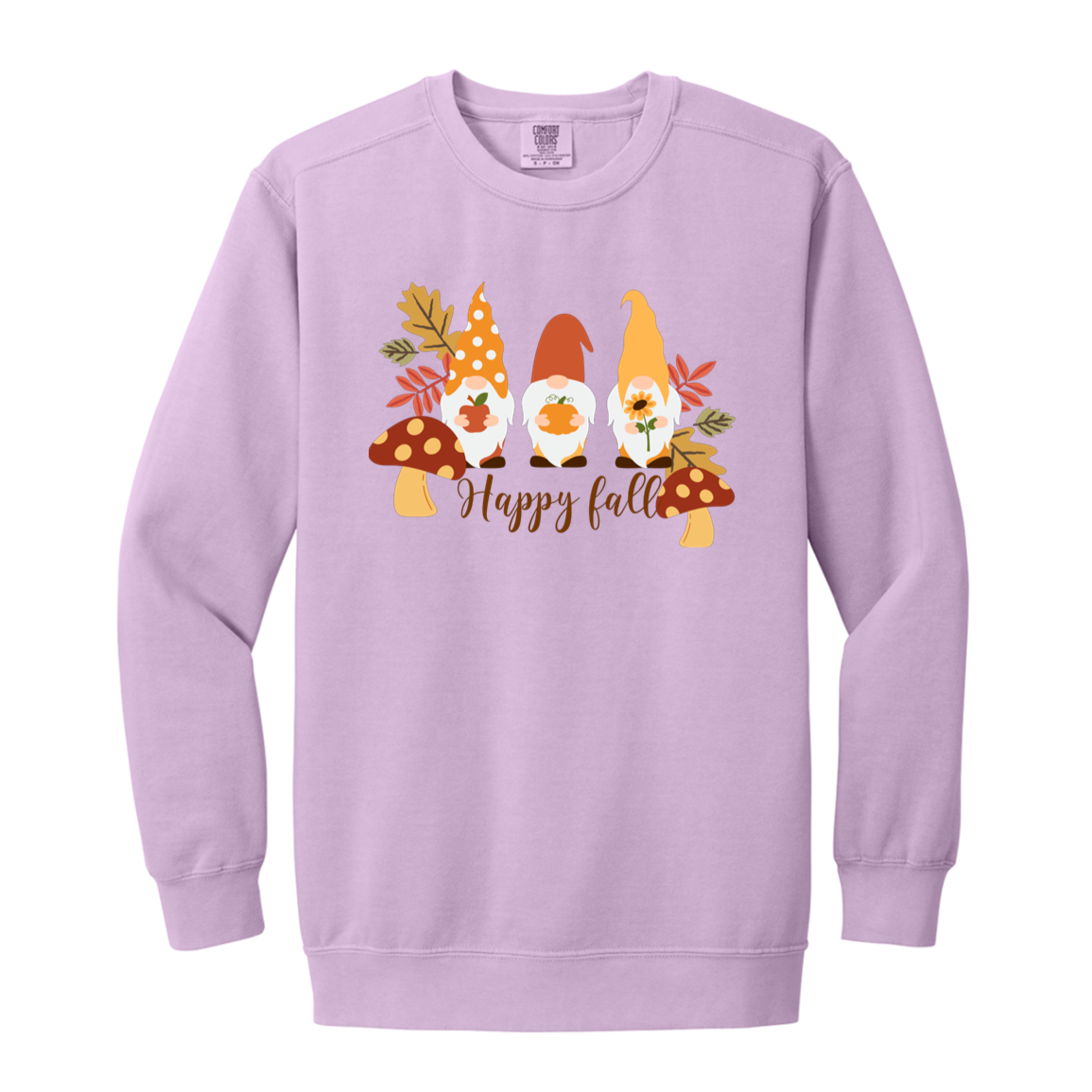 Gnome "Happy Fall" Adult Crewneck Sweatshirt l Gnomes l Fall l Apple l Pumpkin l Mushroom l Leaves l Sunflower