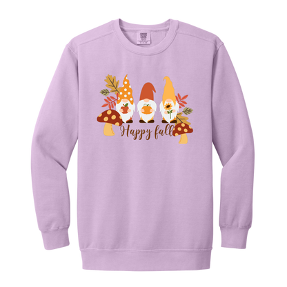 Gnome "Happy Fall" Adult Crewneck Sweatshirt l Gnomes l Fall l Apple l Pumpkin l Mushroom l Leaves l Sunflower