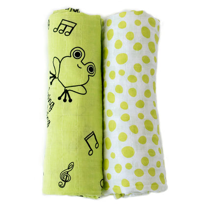 Cacha Frog 100% Cotton Swaddle Blanket Set of 2 with Storage Bag