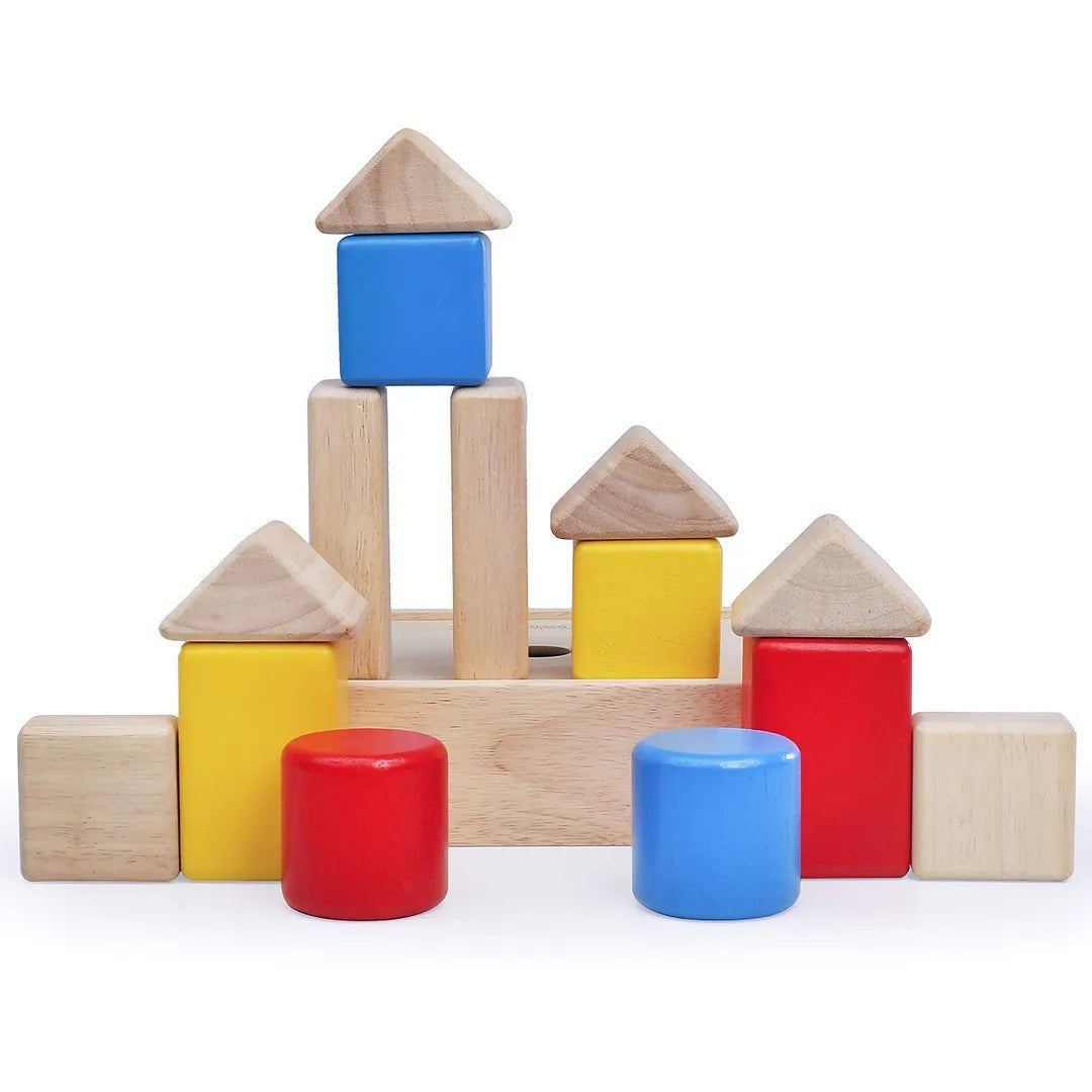 14-Piece Wooden Blocks Playset with Storage Box