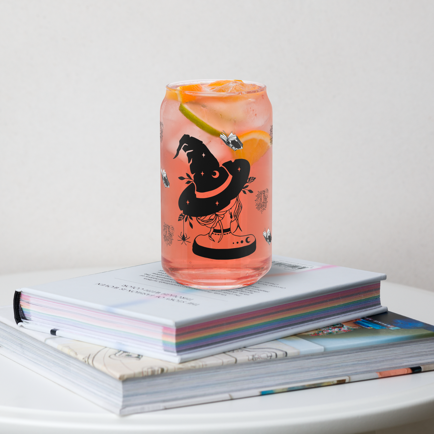 Witch and Books Can Shaped Cup with Lid and Straw