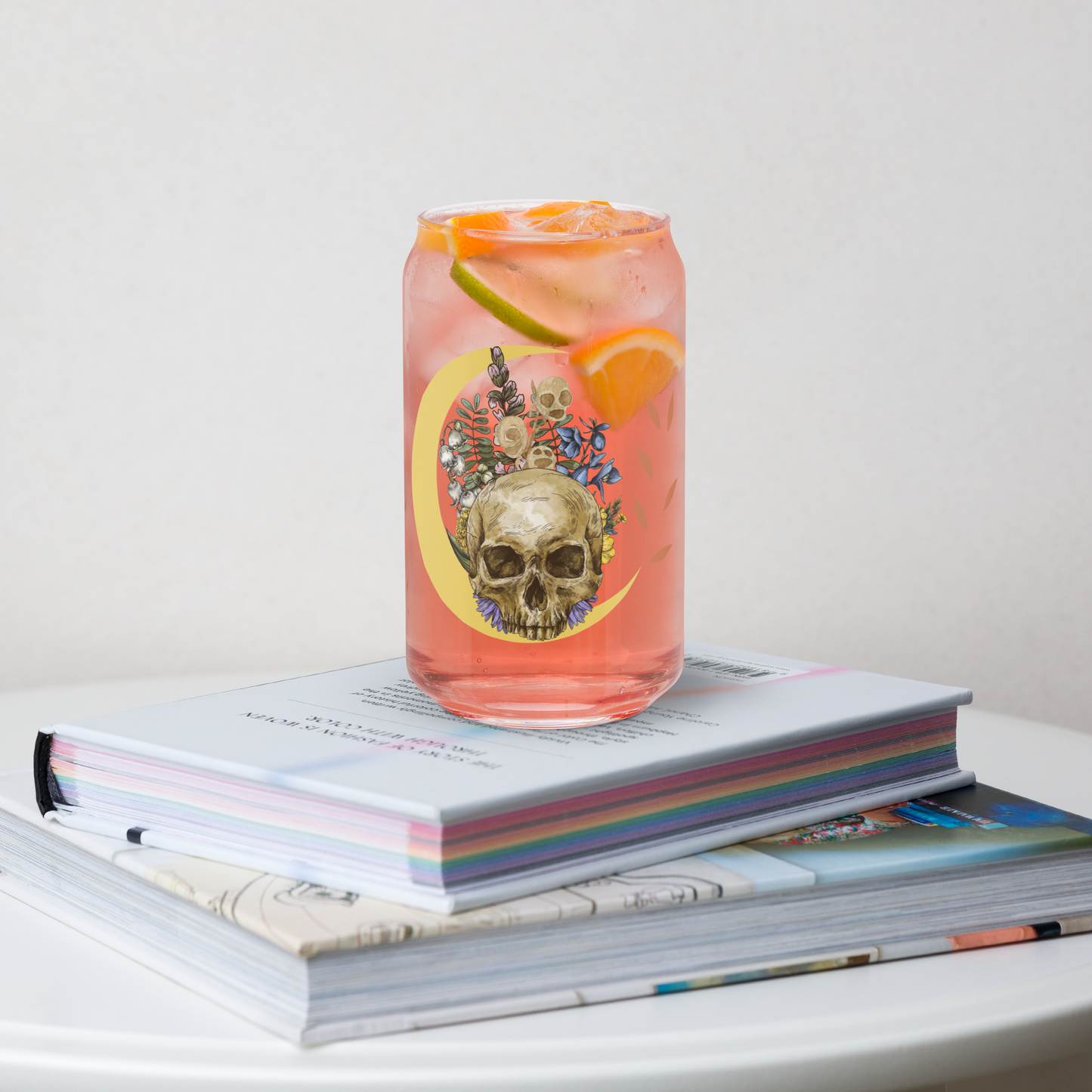 Skull and Moon Can Shaped Cup with Lid and Straw