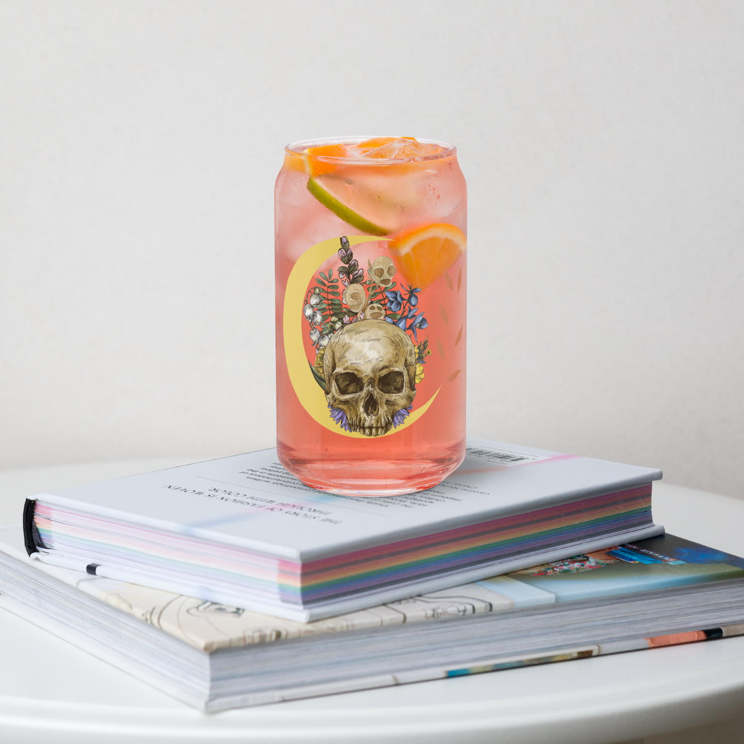 Skull and Moon Can Shaped Cup with Lid and Straw