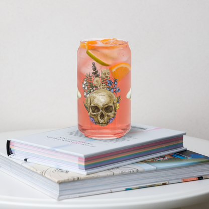 Gothic Skull and Flowers Can Shaped Cup with Lid and Straw