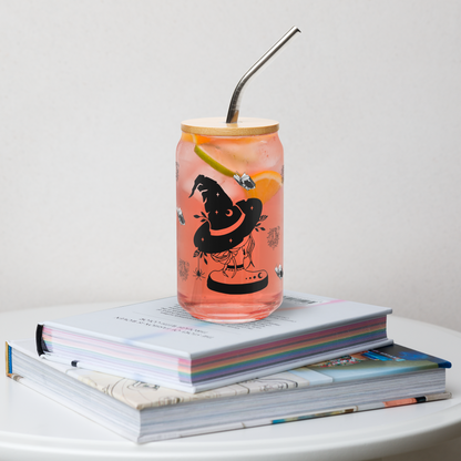 Witch and Books Can Shaped Cup with Lid and Straw