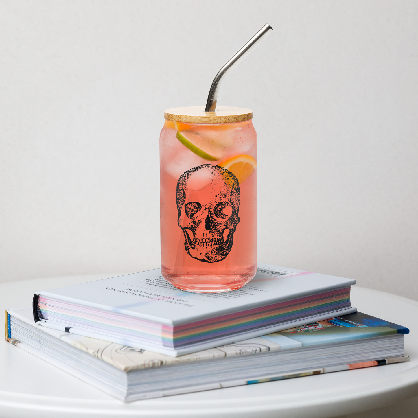 Textbook Skull Can Shaped Cup with Lid and Straw