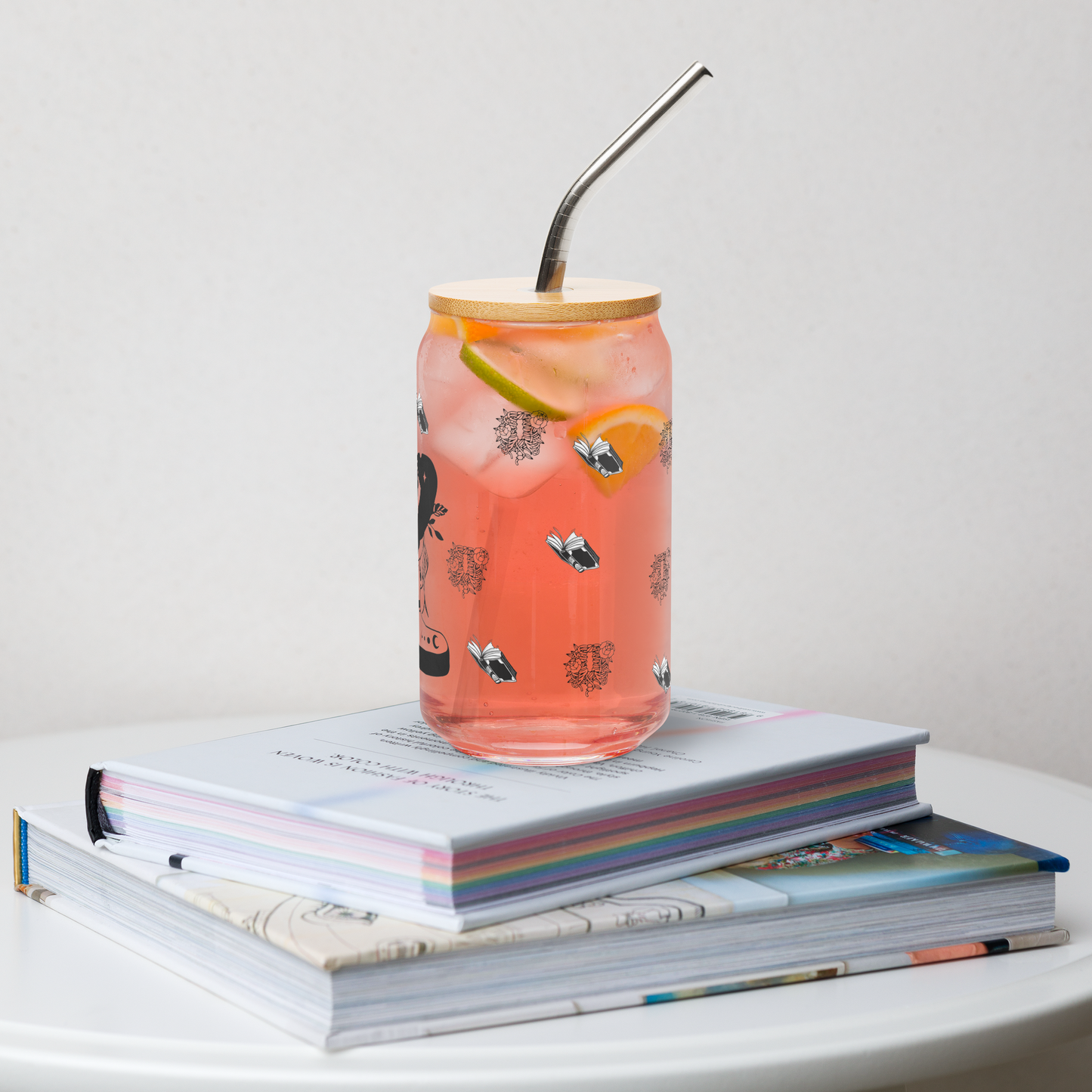 Witch and Books Can Shaped Cup with Lid and Straw