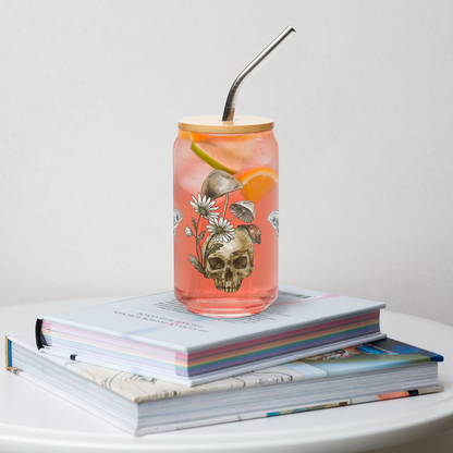 Spooky Cottage Skull Can Shaped Cup with Lid and Straw