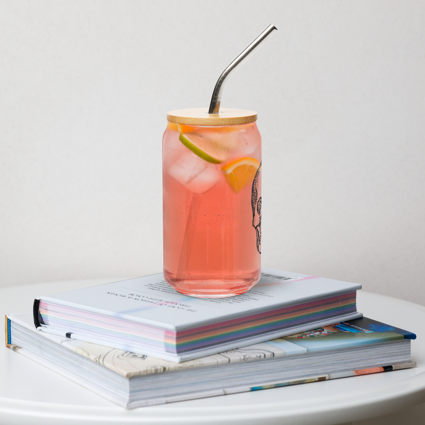 Textbook Skull Can Shaped Cup with Lid and Straw