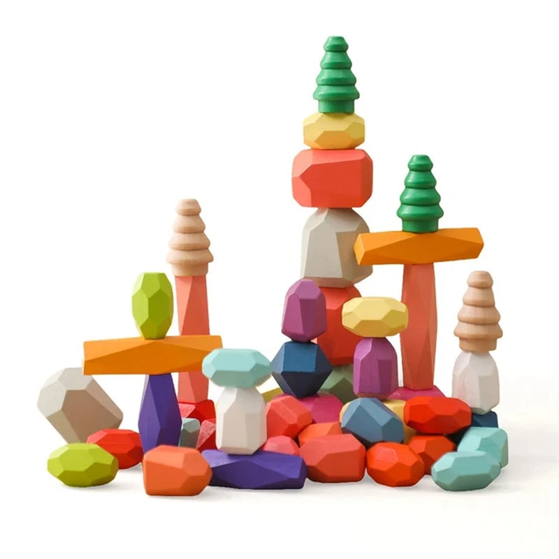 Rainbow Zen Balancing Blocks: Montessori Balancing Stones-Wooden