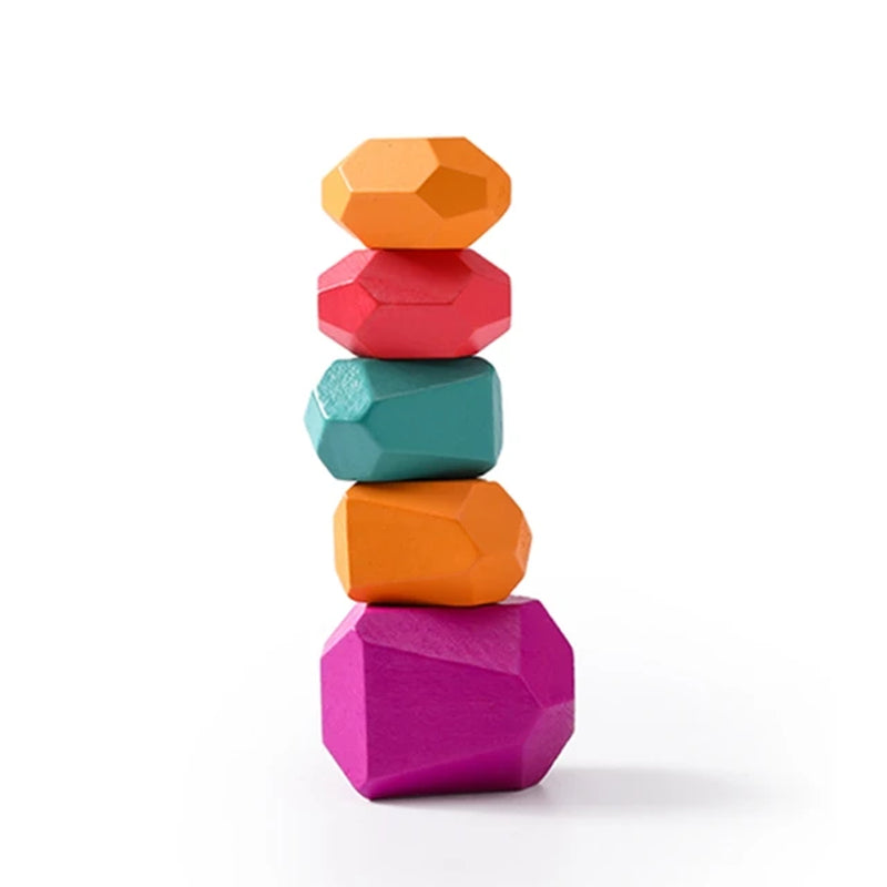 Rainbow Zen Balancing Blocks: Montessori Balancing Stones-Wooden