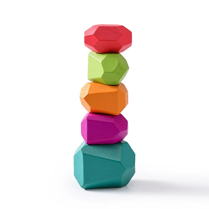 Rainbow Zen Balancing Blocks: Montessori Balancing Stones-Wooden