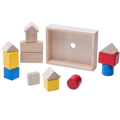 14-Piece Wooden Blocks Playset with Storage Box