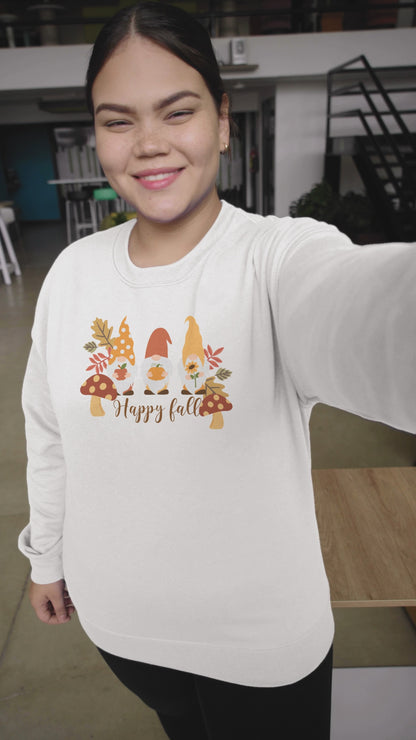 Gnome "Happy Fall" Adult Crewneck Sweatshirt l Gnomes l Fall l Apple l Pumpkin l Mushroom l Leaves l Sunflower